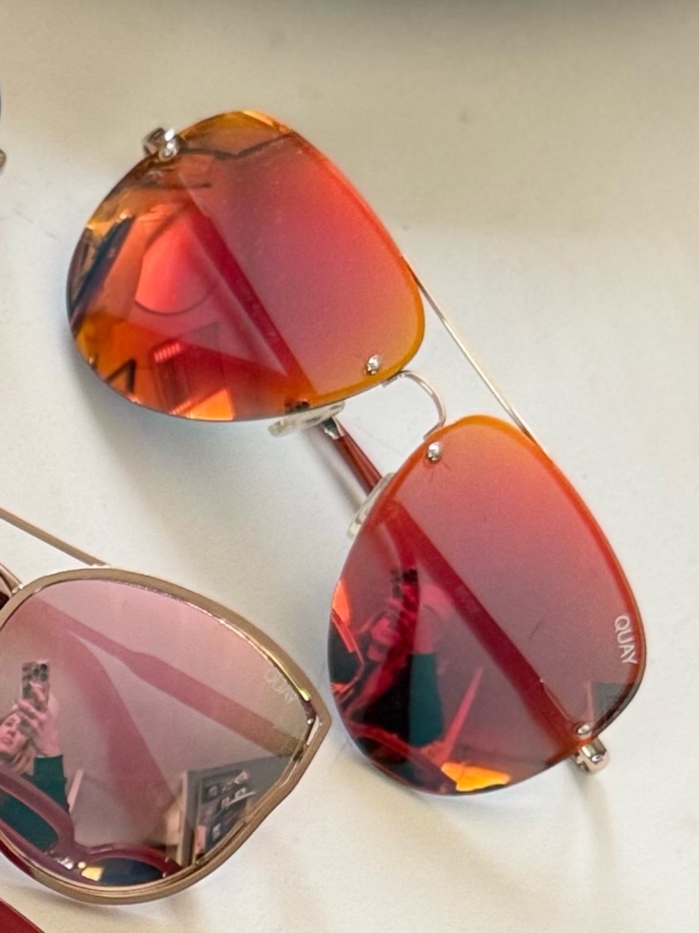 Quay Australia Red Orange Mirrored Rimless Sunglasses